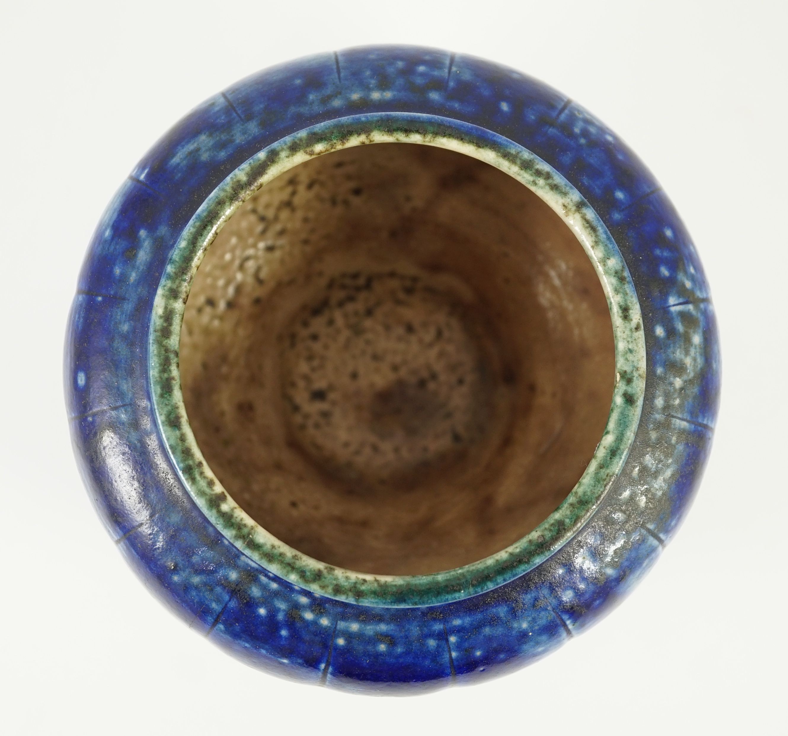 A Martin Brothers blue glazed vase, dated 1912, 9.5 cm high